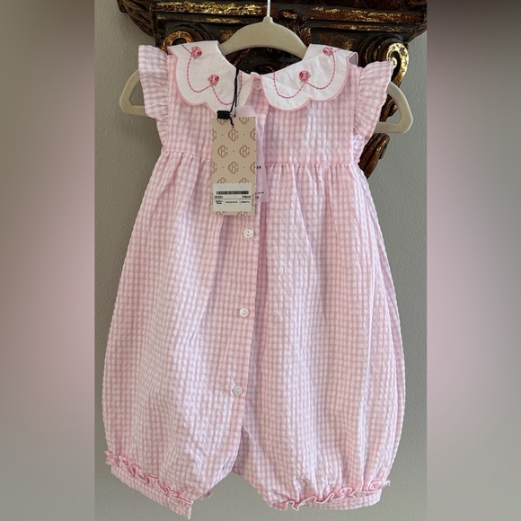 Pink Gingham Baby Romper - Picture 2 of 8